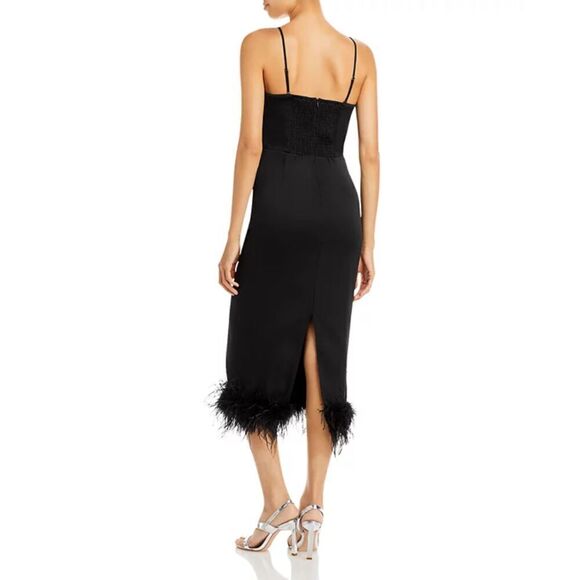 Lucy Paris Womens Mareena Feather Trim Black Dress Small - Picture 2 of 11